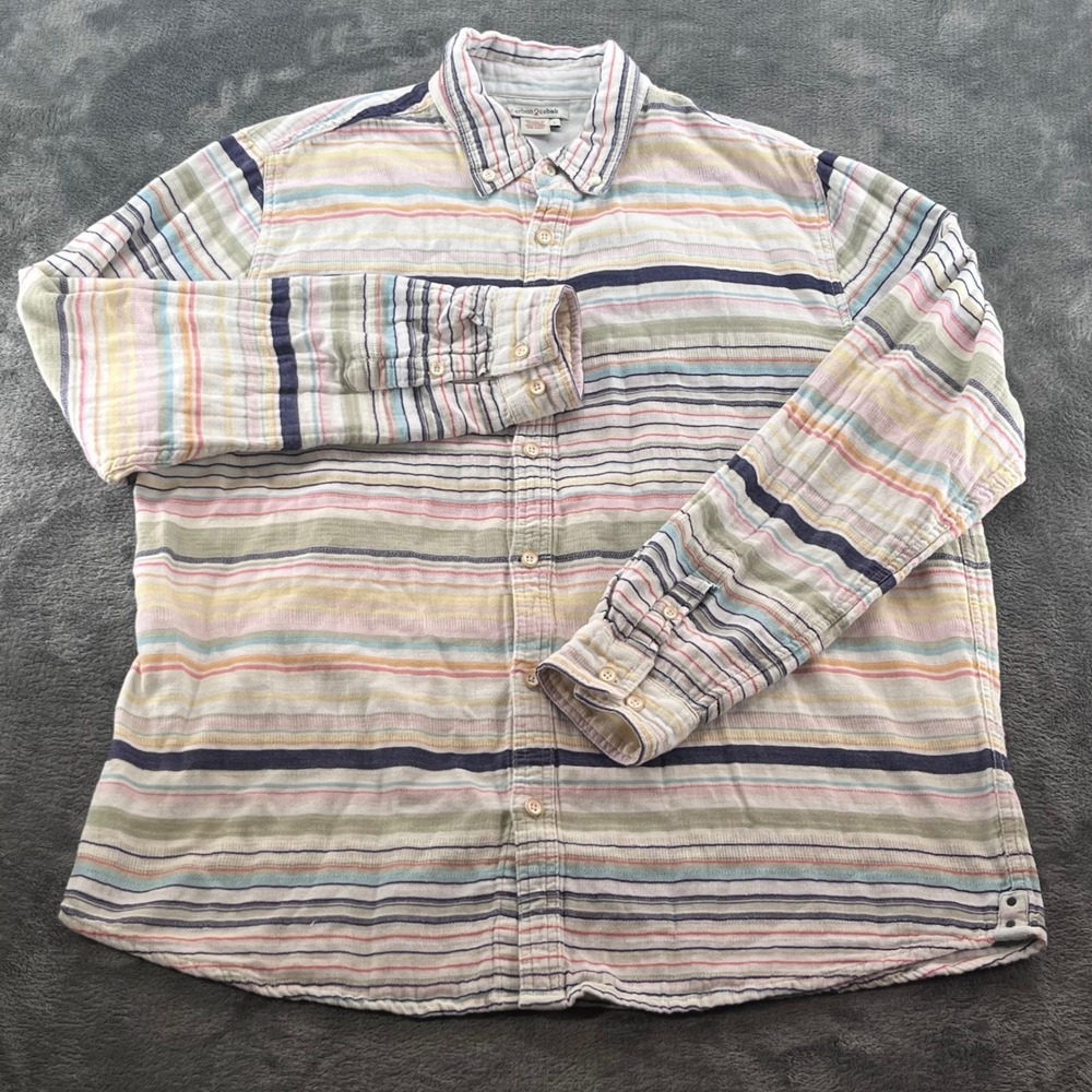 Carbon 2 Cobalt Mens Large Multi Color Striped Cotton Double Cloth Gauze Shirt